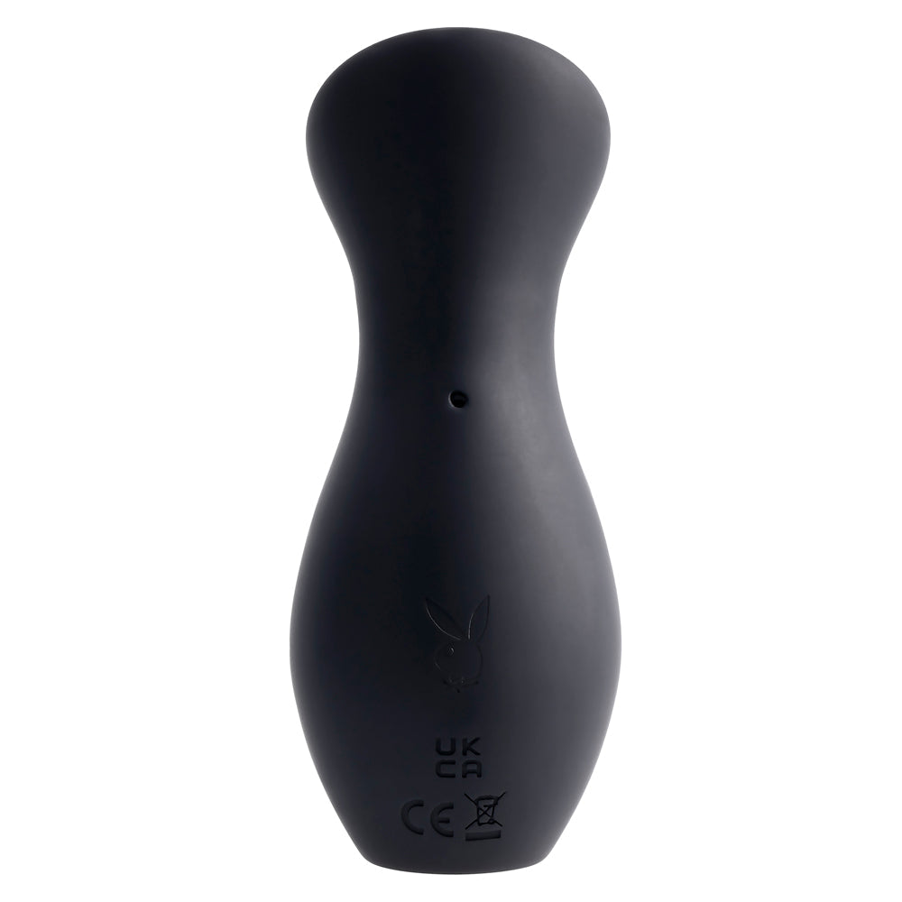 Black Playboy clitoral suction toy with charging indicators.