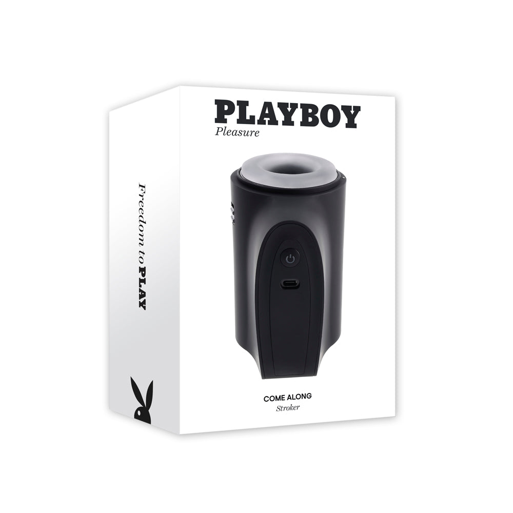 Playboy travel stroker with a black body and white opening.