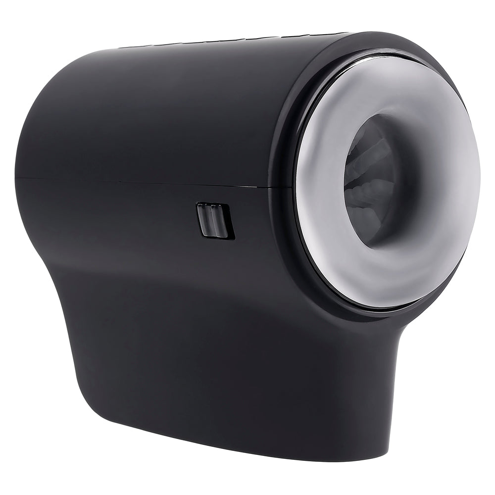 Black travel stroker with a silver rim and textured interior.
