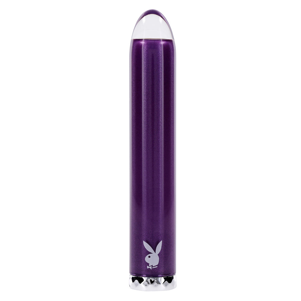 Purple glass vibrator with Playboy logo.