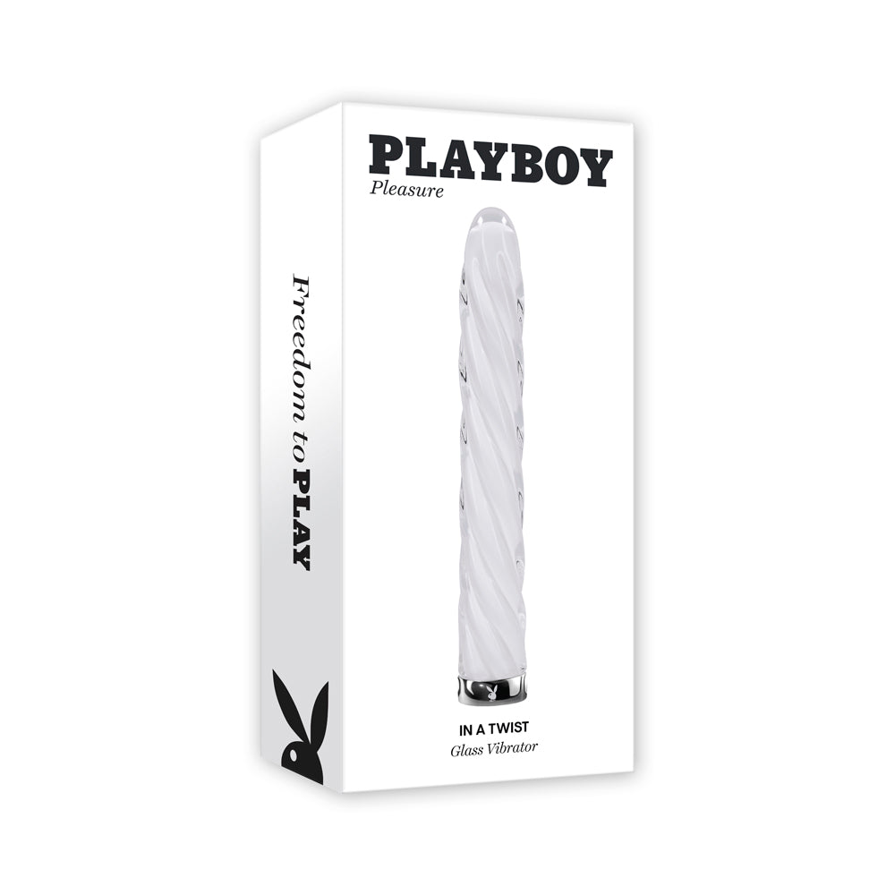 Playboy "In a Twist" glass vibrator with spiral texture.