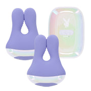 Playboy vibrating nipple clamps in purple with a pearlescent charging case.