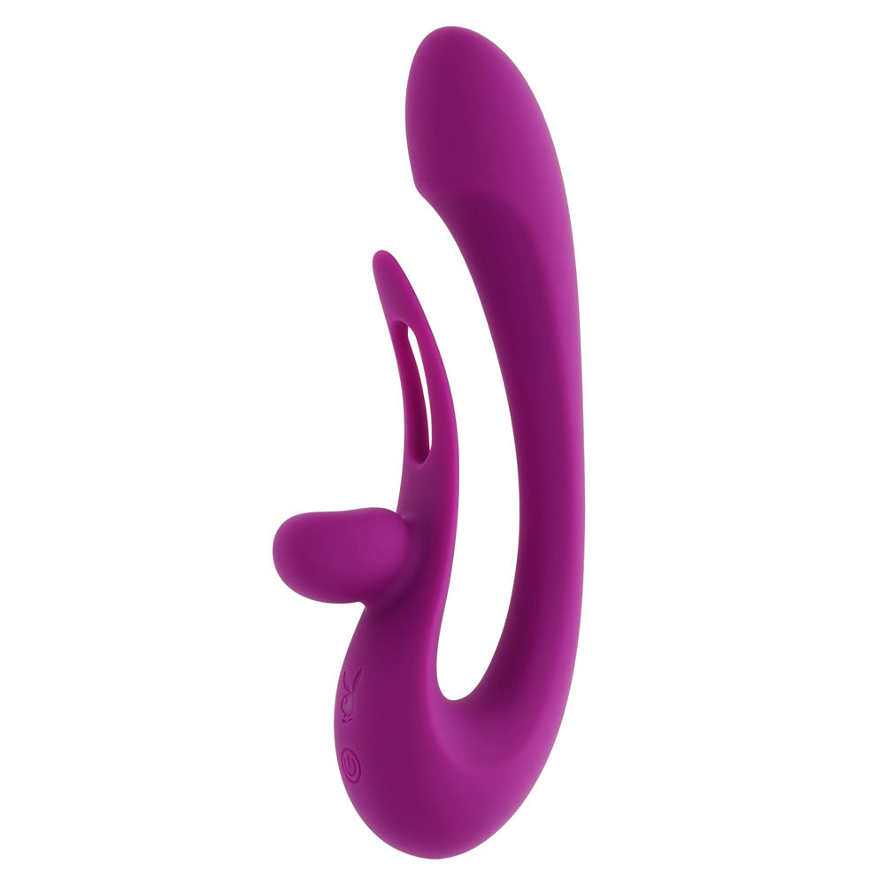 Purple dual silicone vibrator with an adjustable shaft.