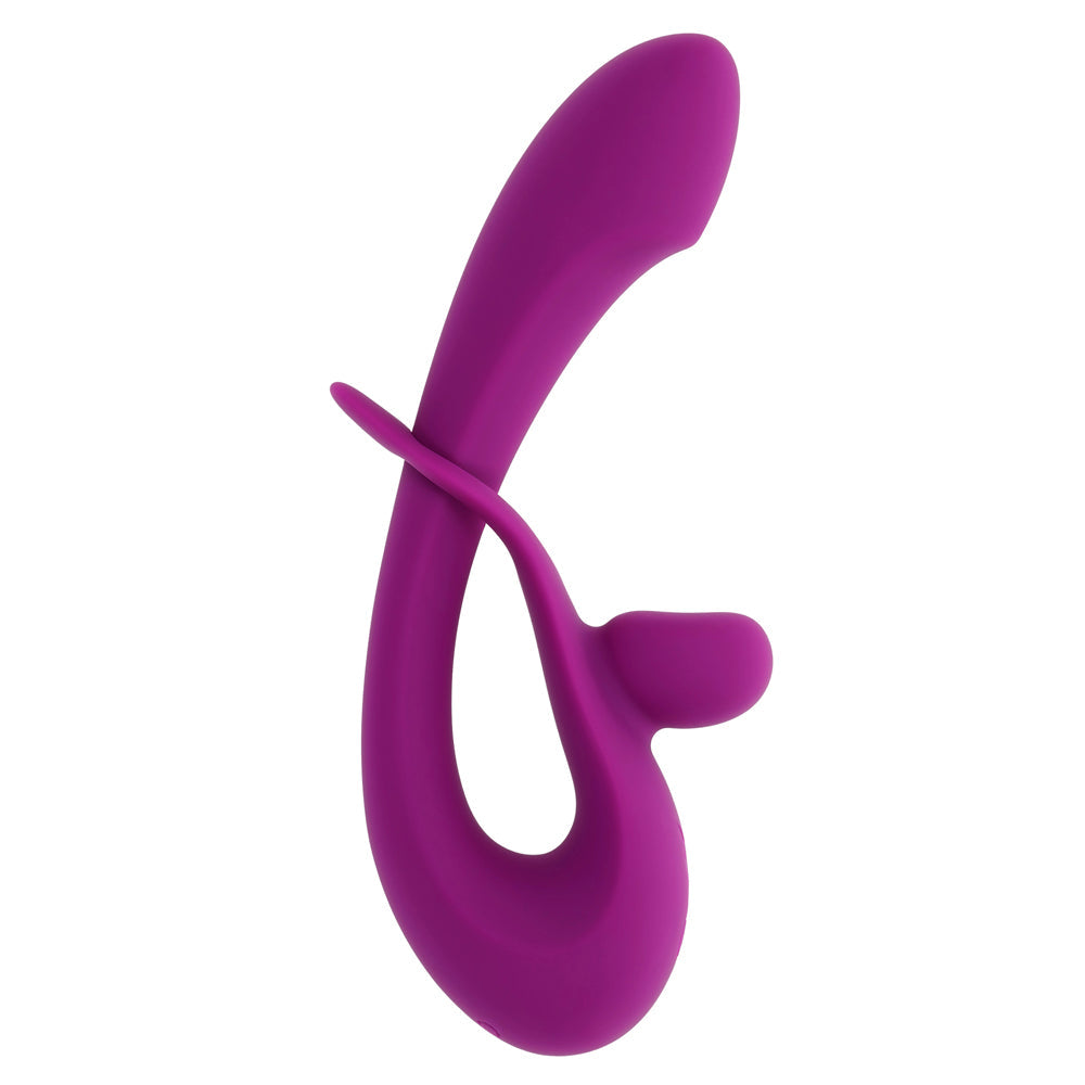 A purple dual silicone vibrator with an adjustable shaft.