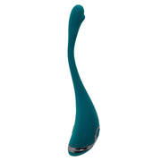 Teal bendable vibrator with a silver band at the base.