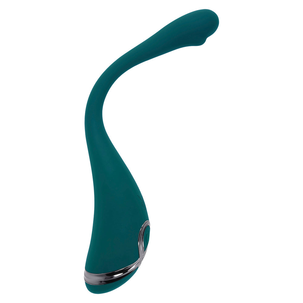 Teal bendable vibrator with silver accents.