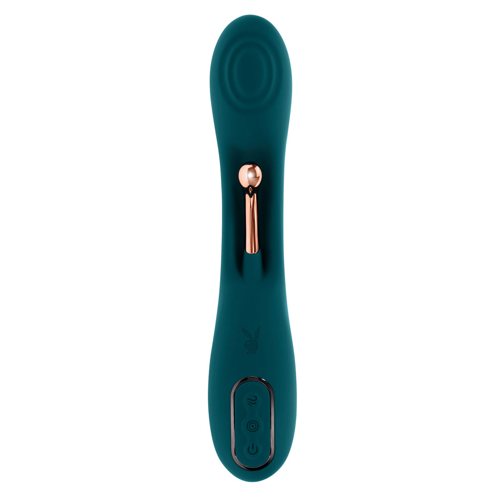 Teal Aurelie G-Spot vibrator with rose gold accents and Playboy logo.