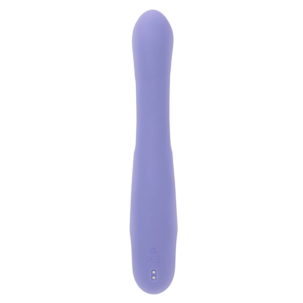 A purple vibrator with a rounded tip and a narrow base.