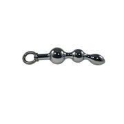Stainless steel prostate plug with a ring and three beads.