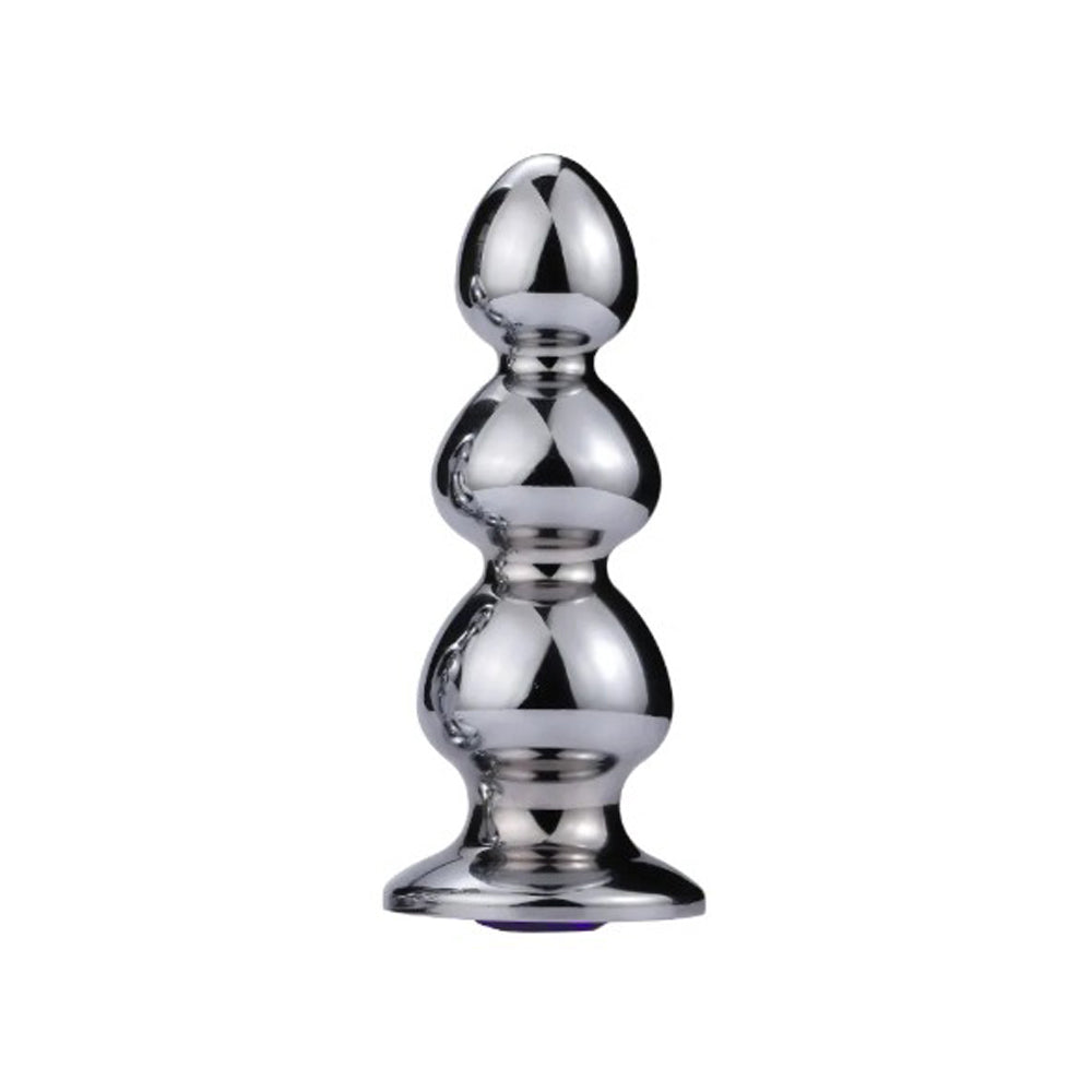 Triple bead stainless steel anal plug with onyx jewel.