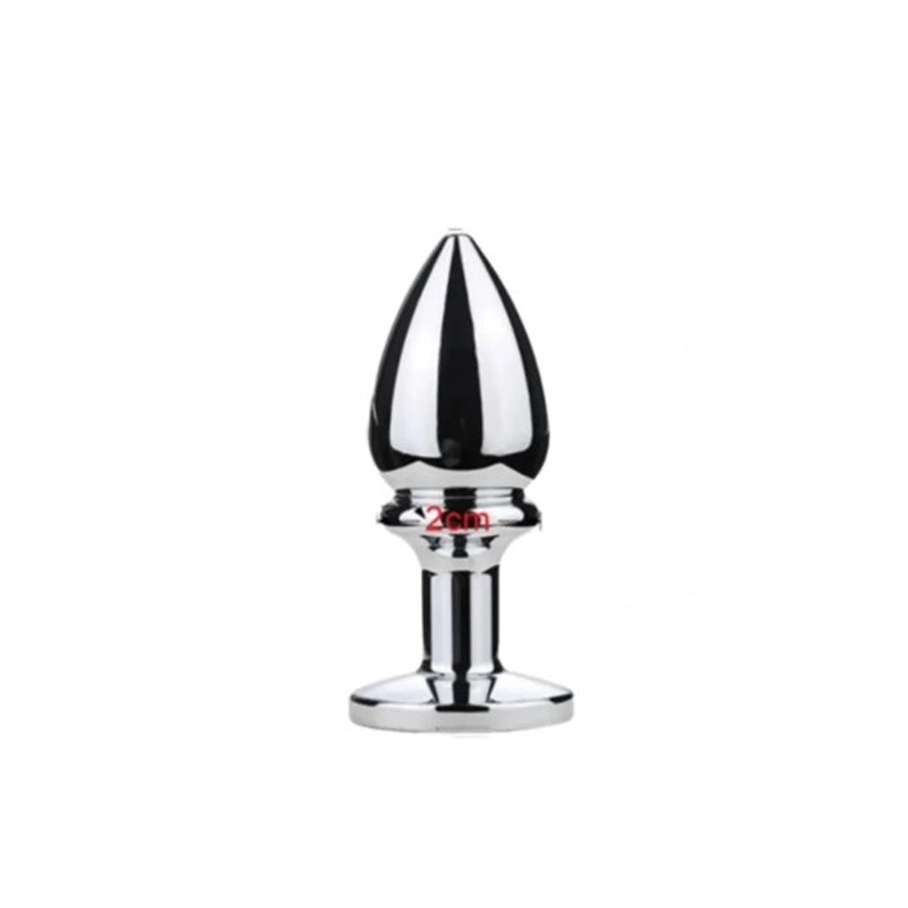 A silver anal plug with a flared base and a pointed tip.