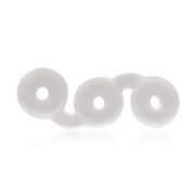 A white, triple donut-shaped cock ring made of soft silicone.