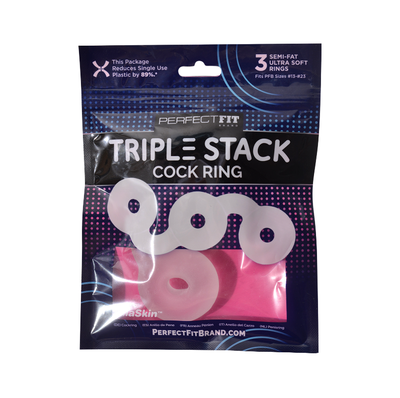 Triple Stack Donut Cock Ring with three white rings and one pink ring.