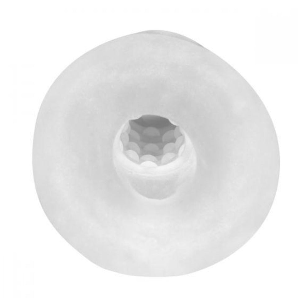 Clear SilaSkin girth enhancer with textured interior.