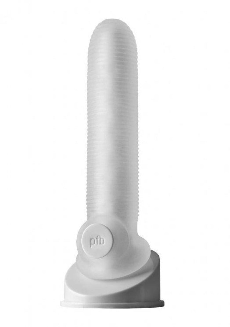 Clear ribbed extension with "pfb" logo.