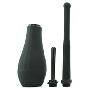 Black anal douche set with a bulb and two nozzles.