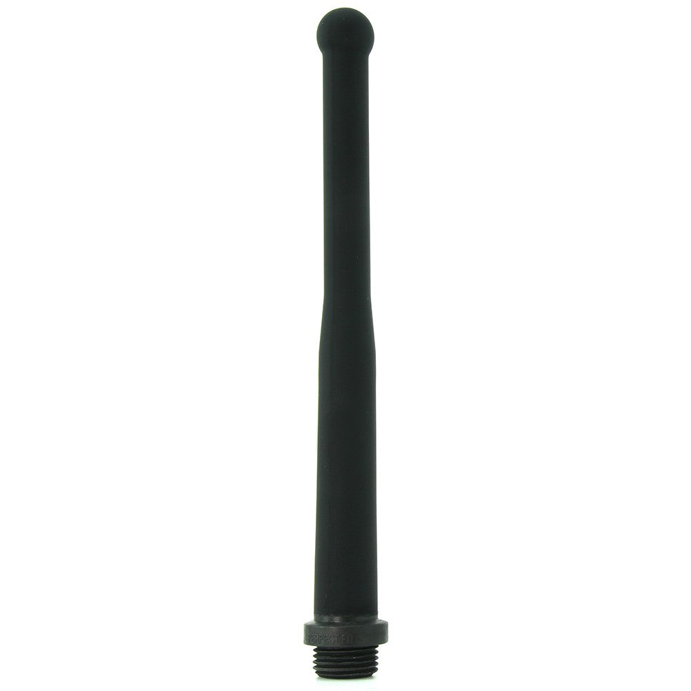 Black silicone anal douche nozzle with threaded base.