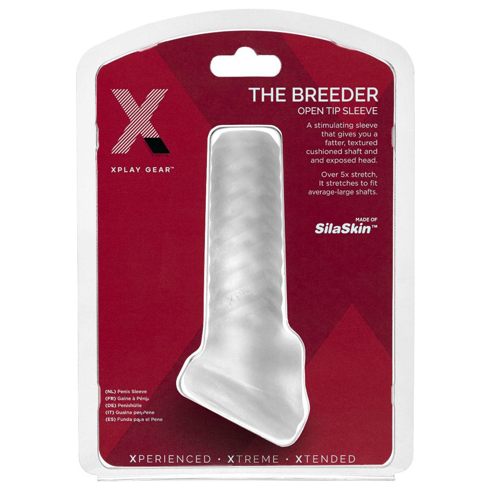 XPlay Breeder clear textured penis sleeve made of Silaskin.