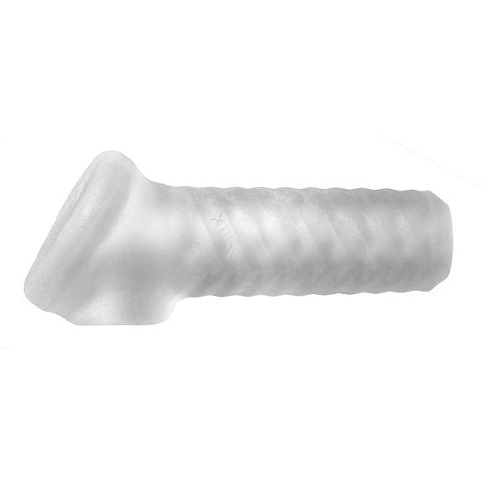 Clear textured penis sleeve with a tapered end.