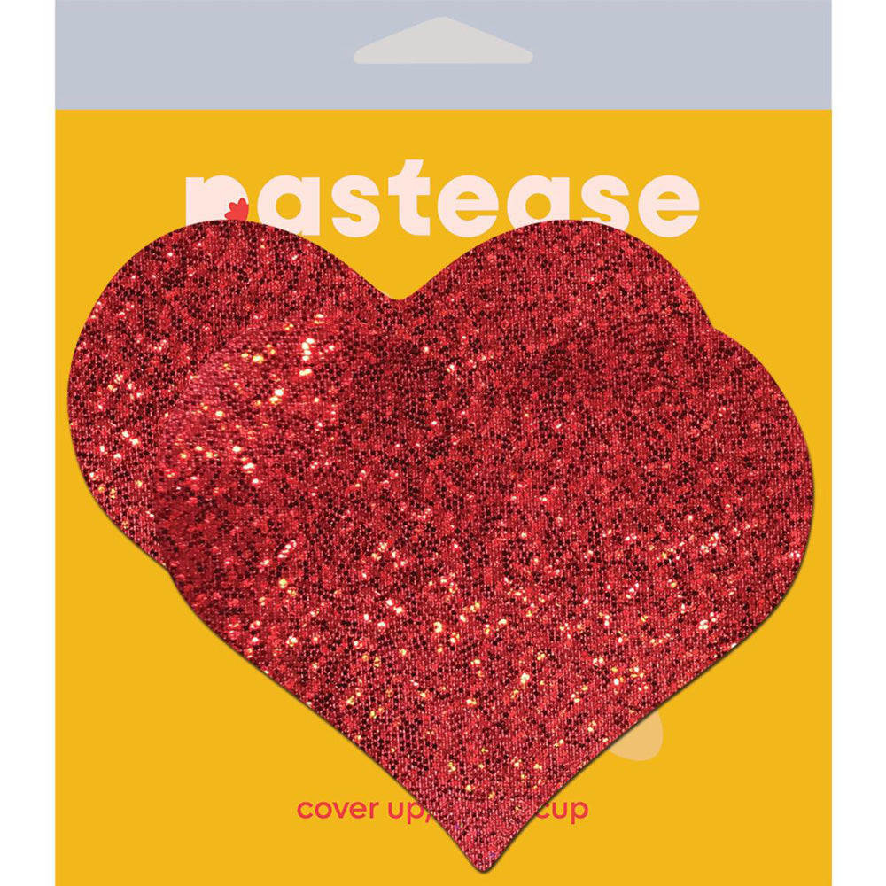 Red glitter heart pasties for breast coverage and support.