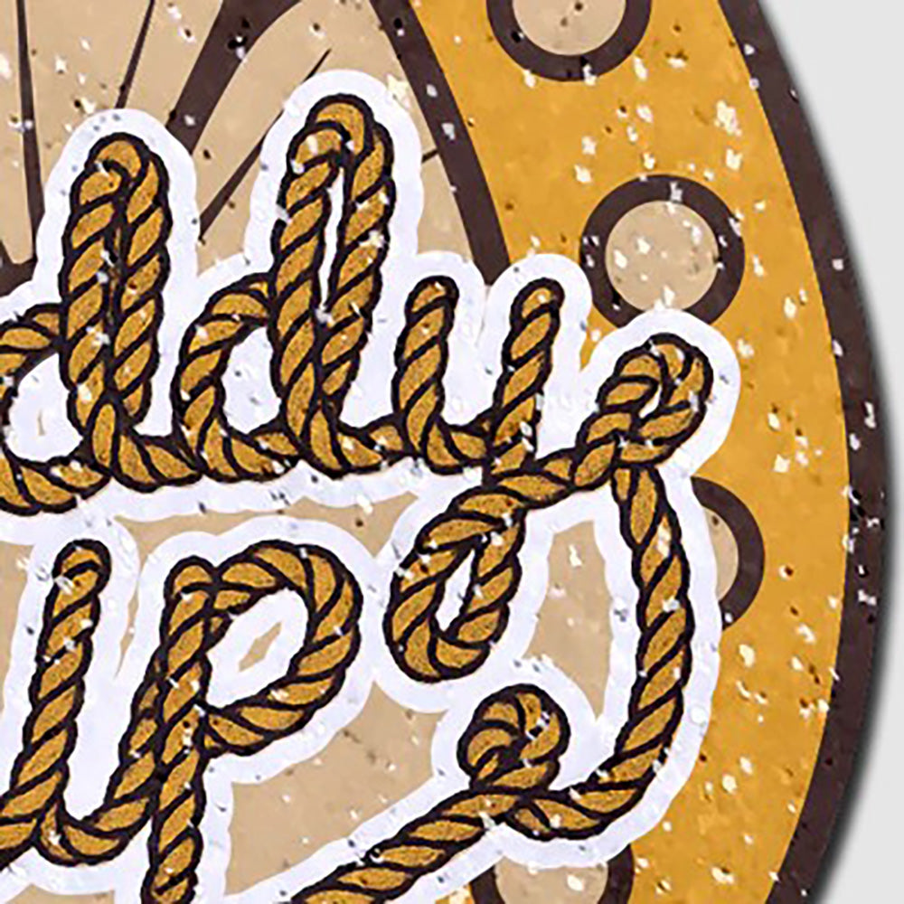 Golden horseshoe nipple pasties with rope lettering and sparkling finish.