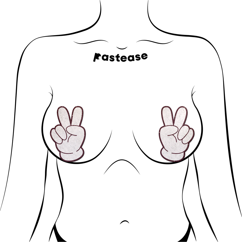 Peace hands pasties with glitter velvet texture.