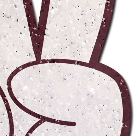 Glitter velvet peace sign pasties with a dark outline.