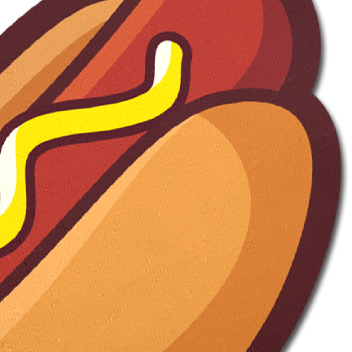 A close-up of a hotdog with mustard pasty.
