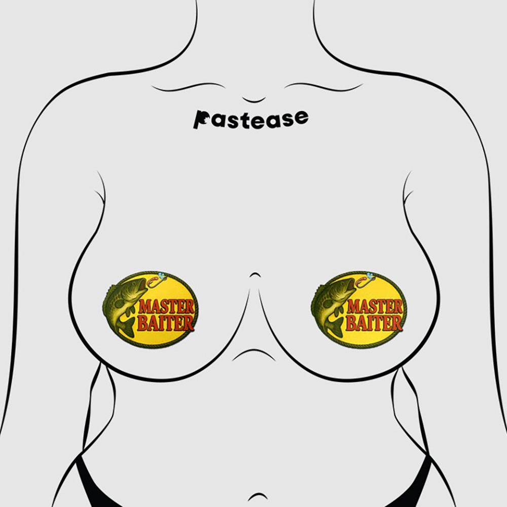 Bass fish nipple pasties with "master baiter" text.