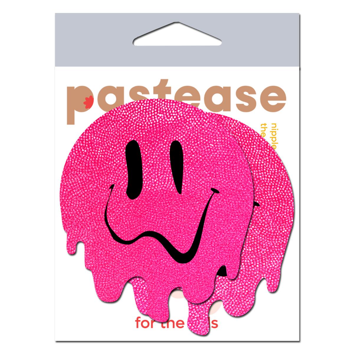 Neon pink melty smiley face nipple pasties.
