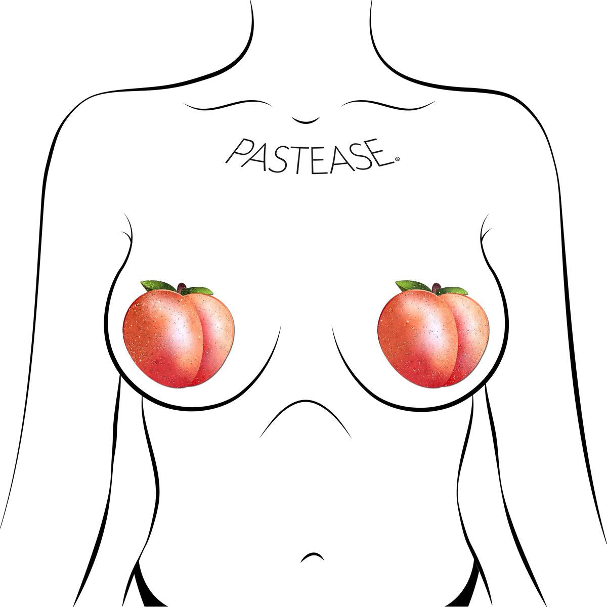 Sparkling peach nipple pasties with adhesive backing.