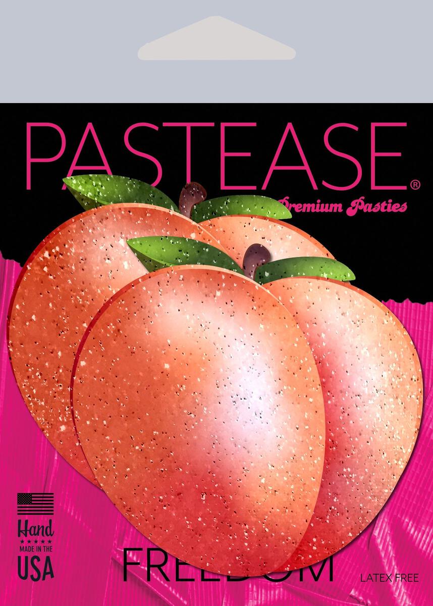 Sparkling peach nipple pasties with a glitter design and USA made label.