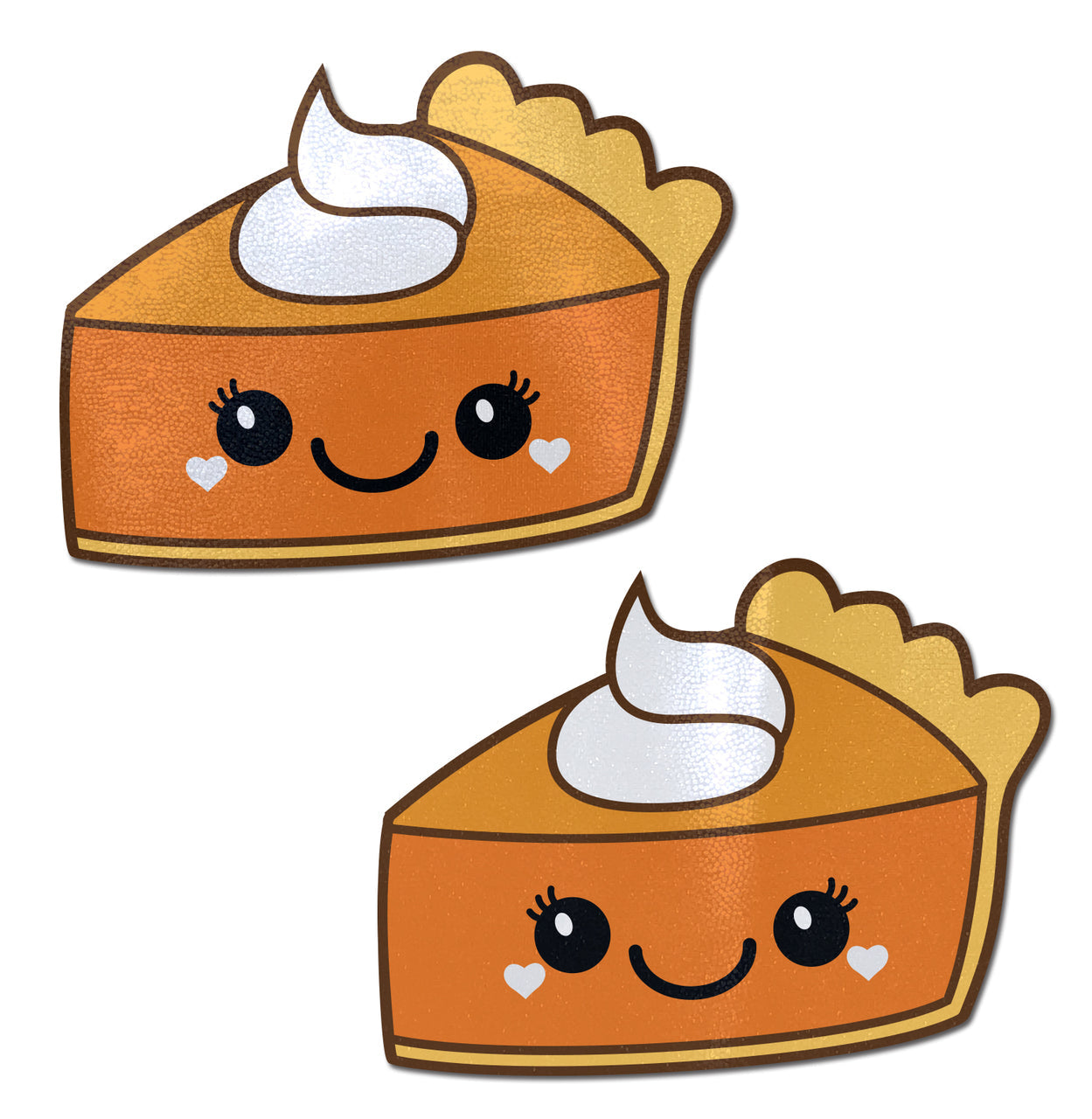 Two kawaii pumpkin pie pasties with whipped cream and heart accents.