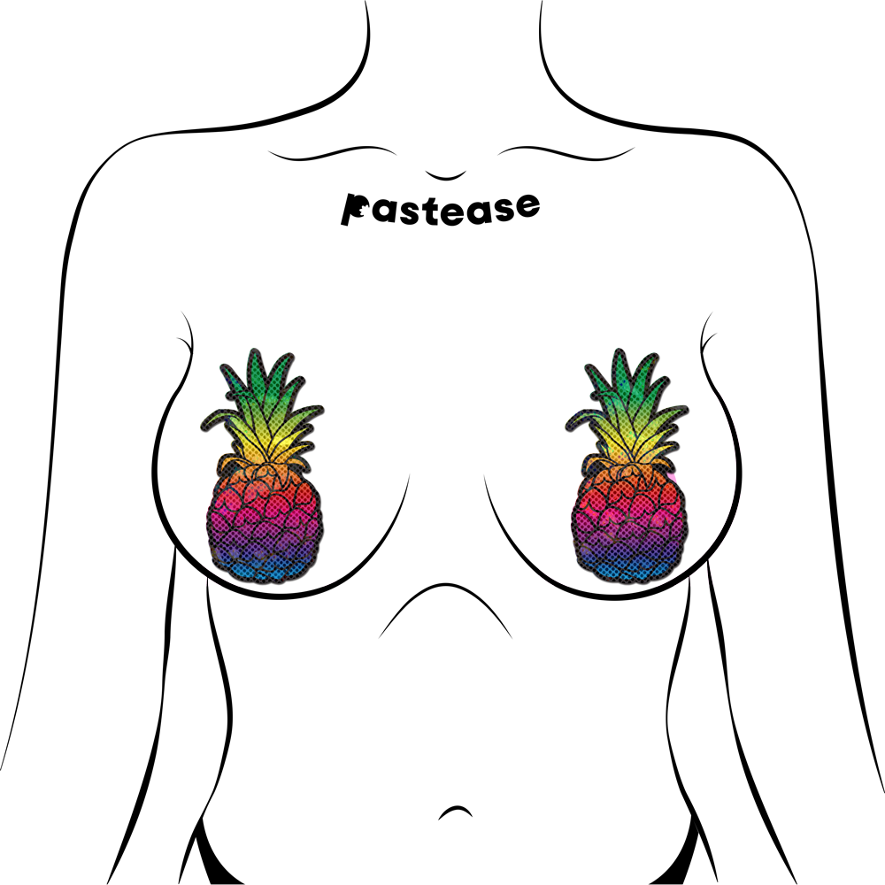 Rainbow pineapple pasties with a sparkling disco finish.