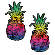 Two rainbow pineapple pasties with a sparkling disco finish.