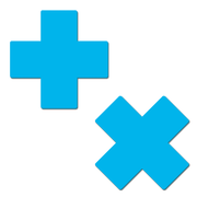 Two blue cross shapes, one a plus sign and the other an X, on a white background.