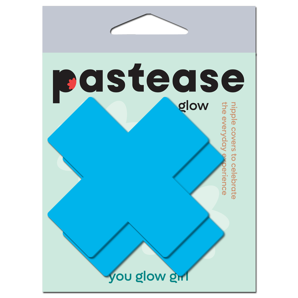 Glow-in-the-dark neon cross nipple covers by Pastease.