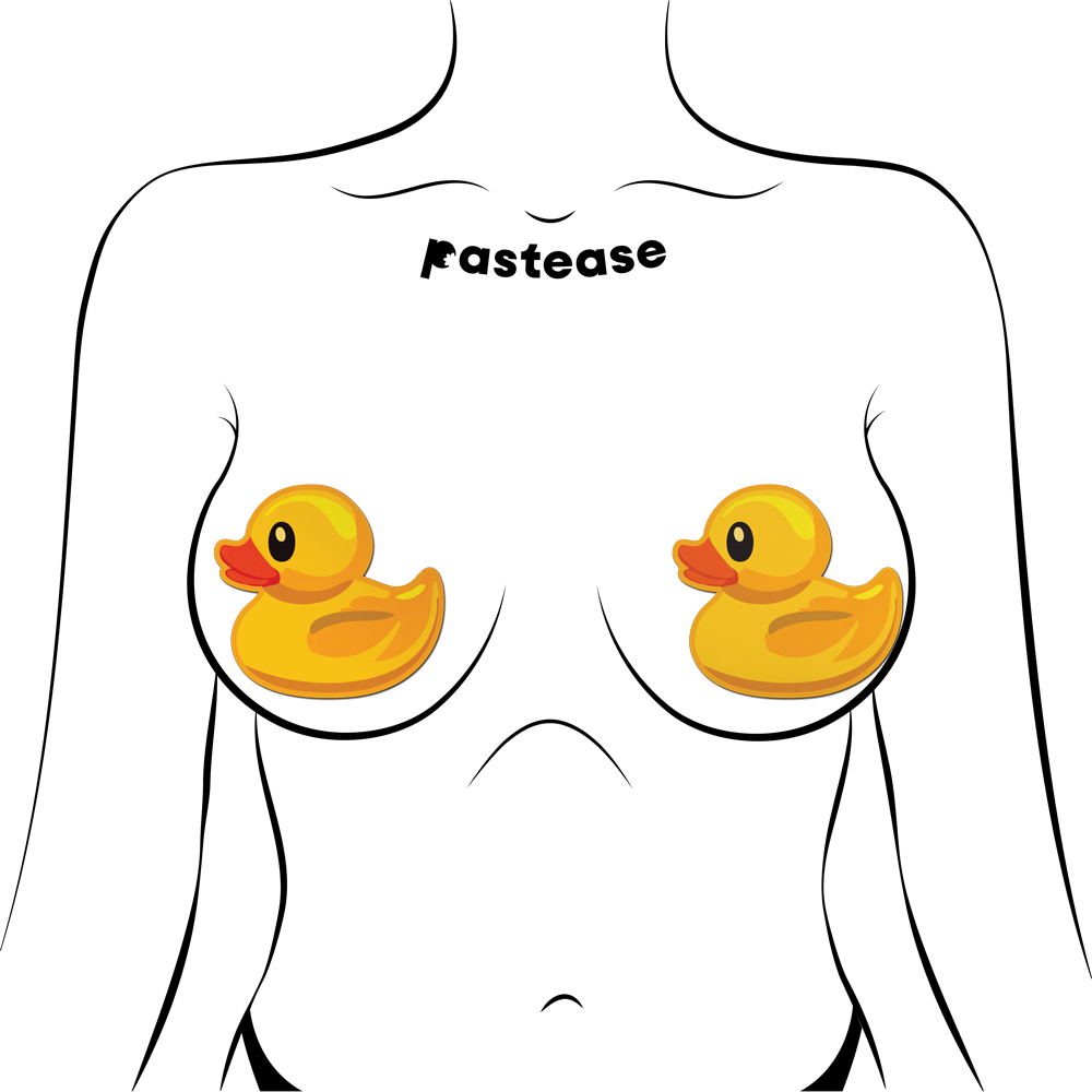 Bright yellow rubber duck waterproof breast pasties.