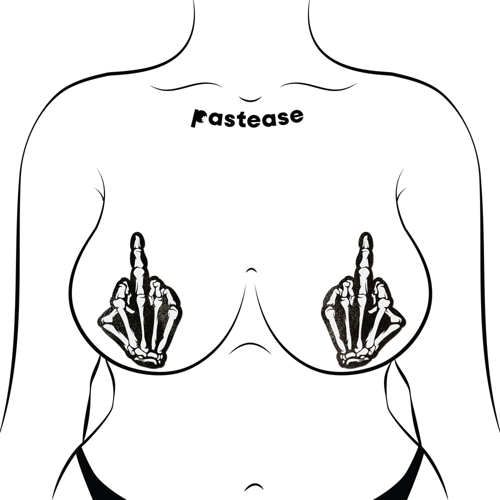 Skeleton hand glow in the dark nipple pasties.