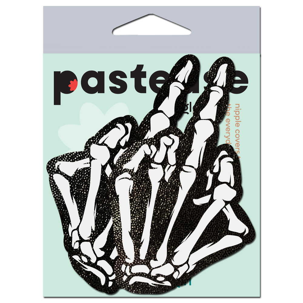 Skeleton hand glow in the dark nipple pasties.