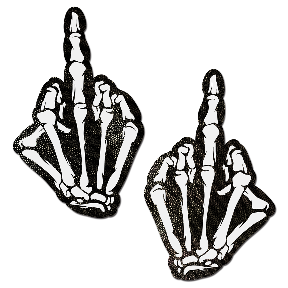 Skeleton hand glow in the dark nipple pasties.