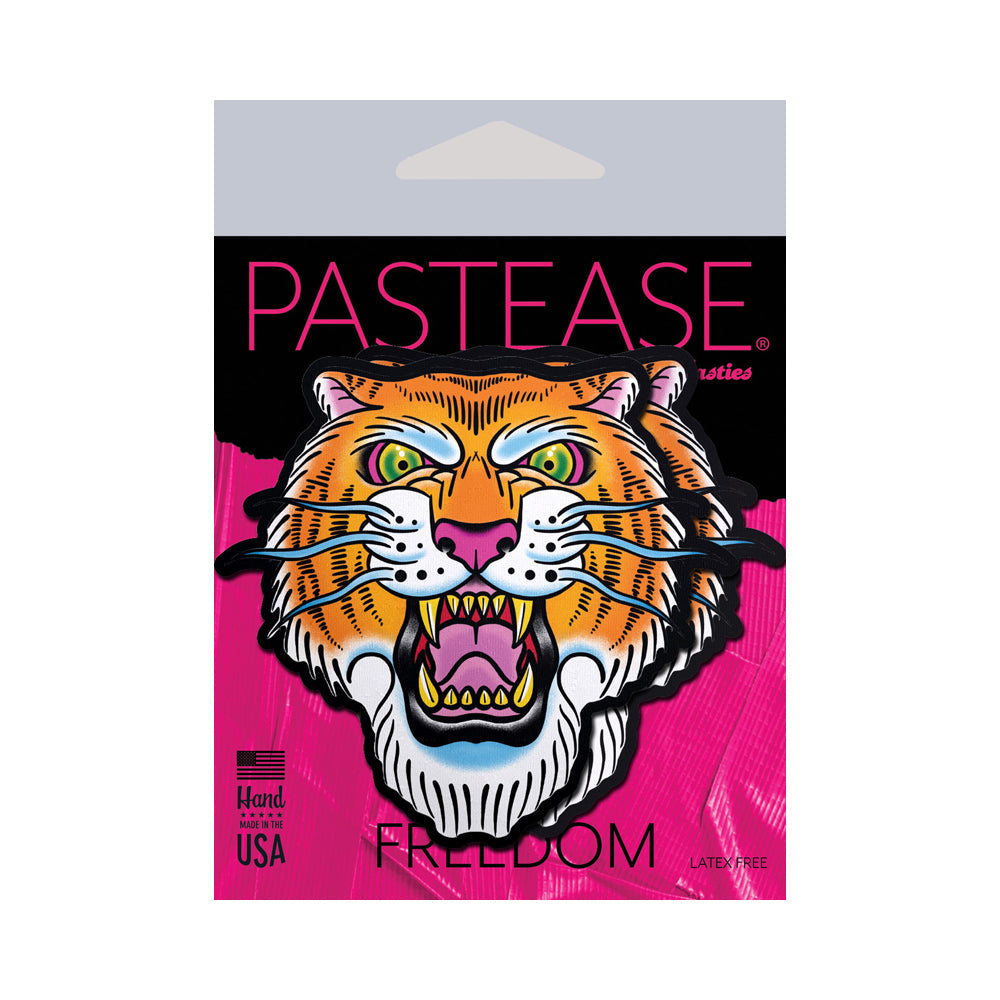 Tiger tattoo nipple pasties with waterproof adhesive.