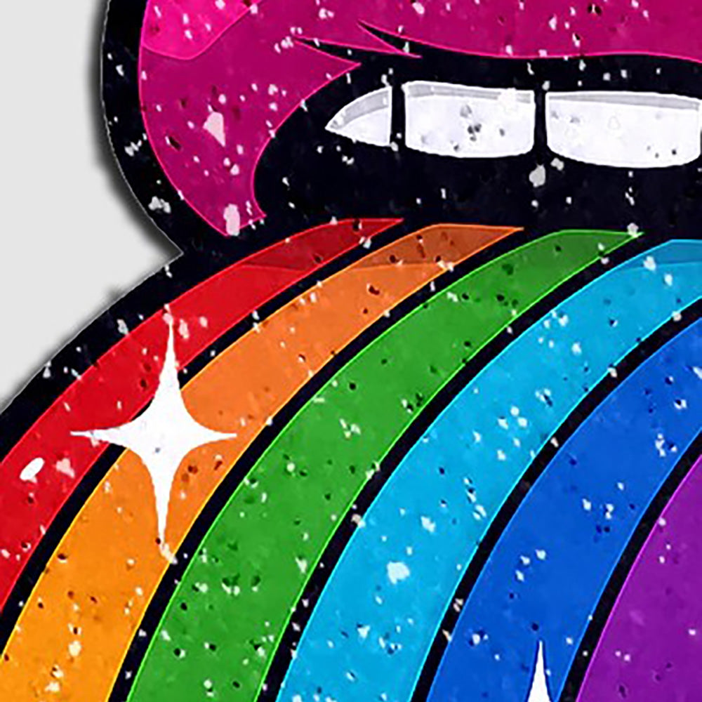 Rainbow tongue out breast pasties with sparkling glitter.