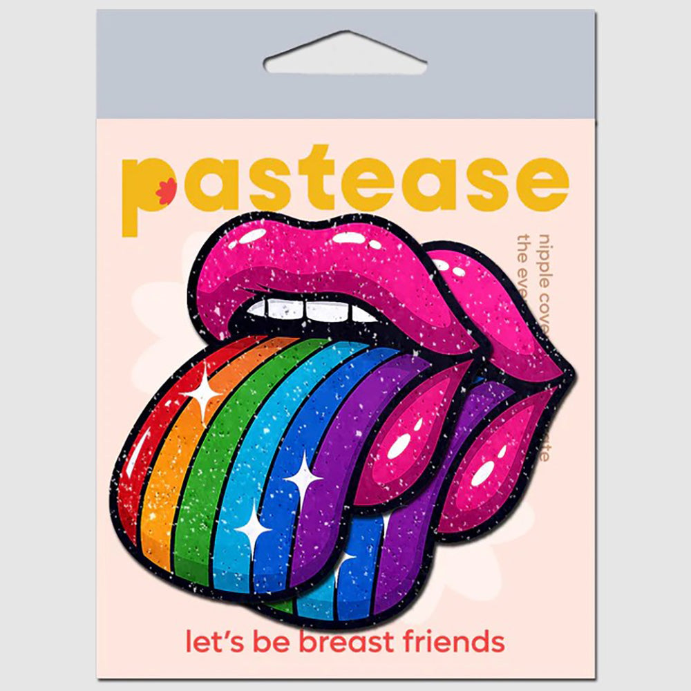 Rainbow sparkling tongue out breast pasties from Pastease.