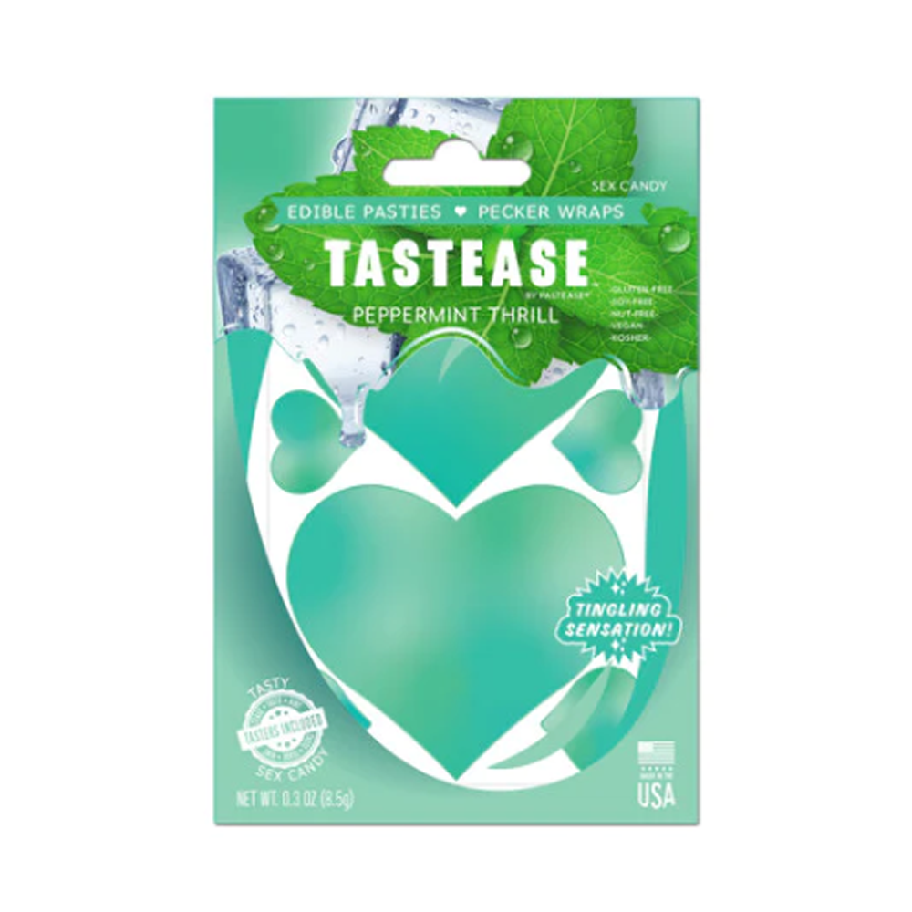 Tastease edible peppermint thrill pasties with a heart design.