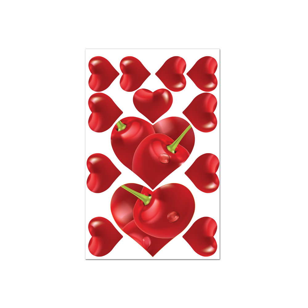 Edible cherry-flavored body pasties shaped like hearts.