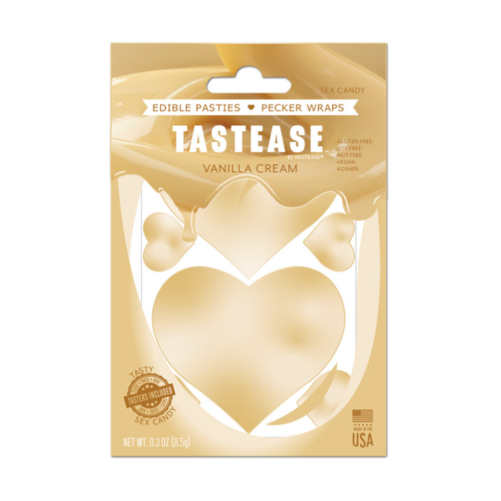 Edible pasties in sweet cream flavor with heart shapes.