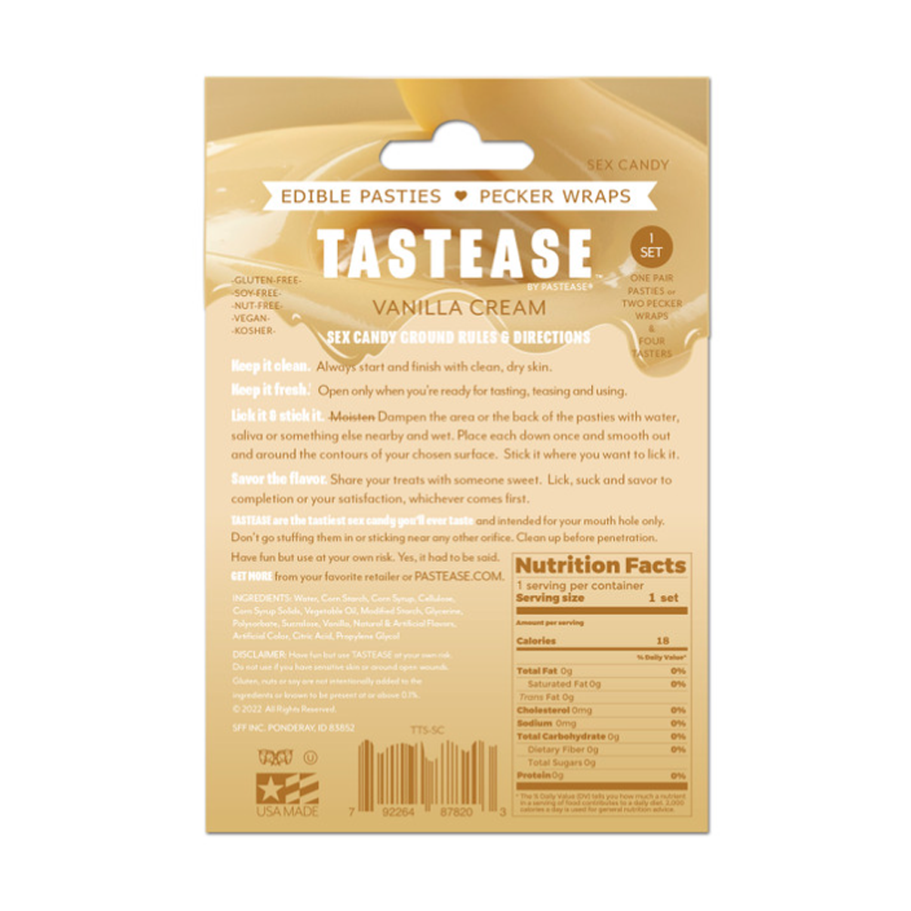 Pastease Sweet Cream flavor edible pasties with nutrition facts.