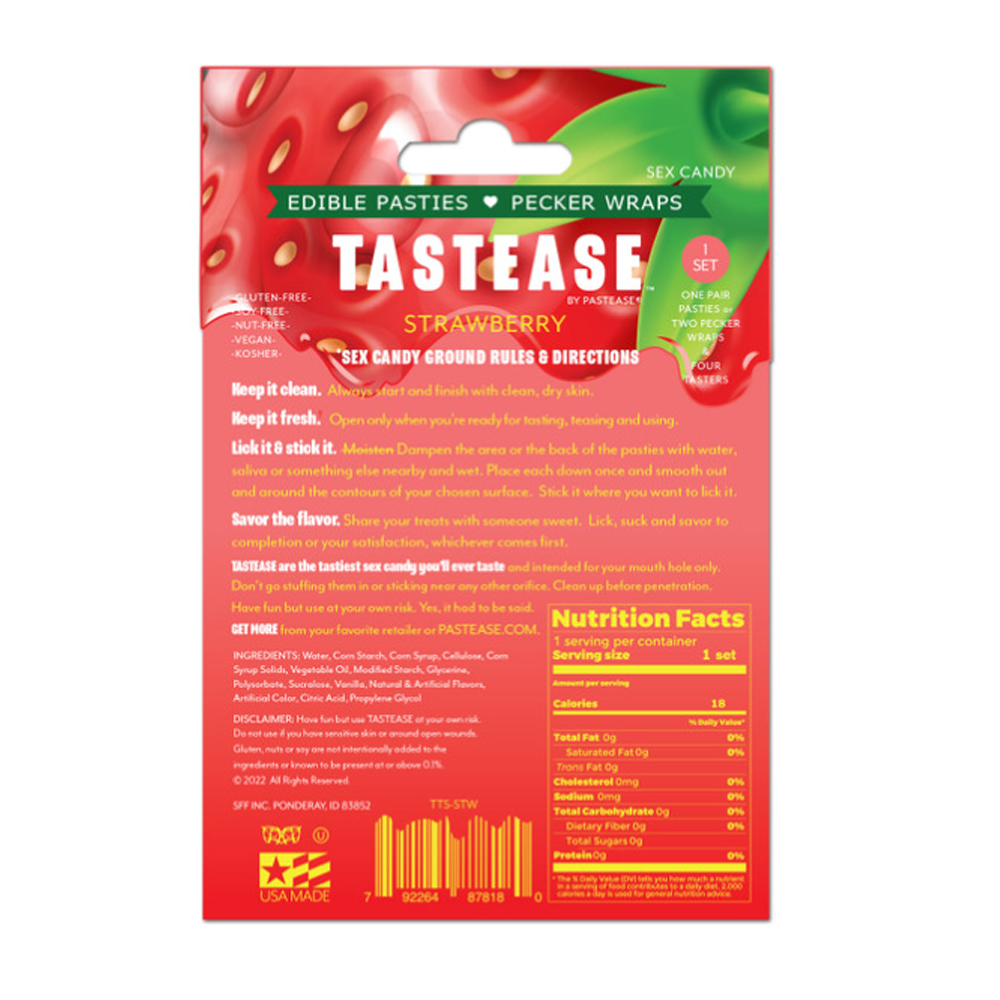 Strawberry edible pasties with nutrition facts and instructions.