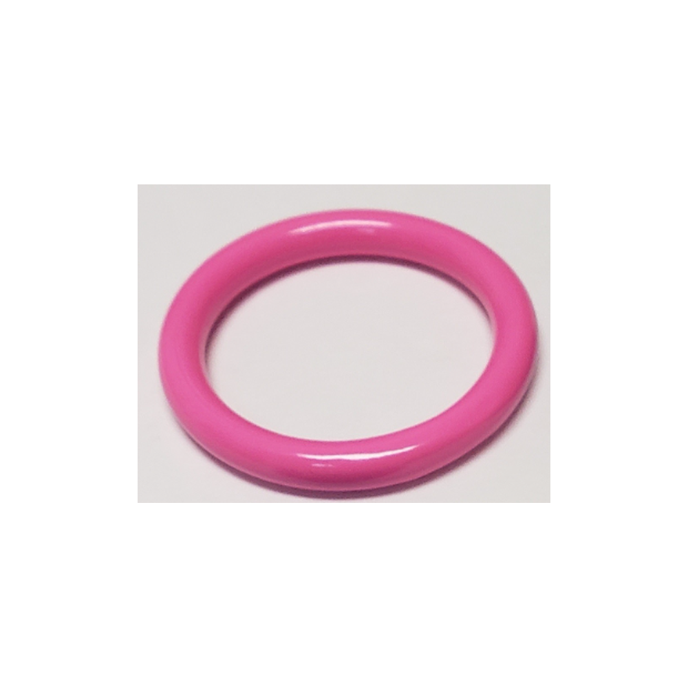 A pink seamless stainless steel cock ring.